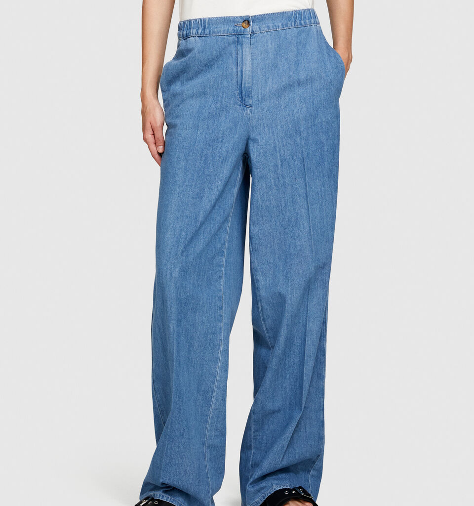 Palazzo trousers in chambray - women's palazzo jeans - Blue | Sisley image number 4